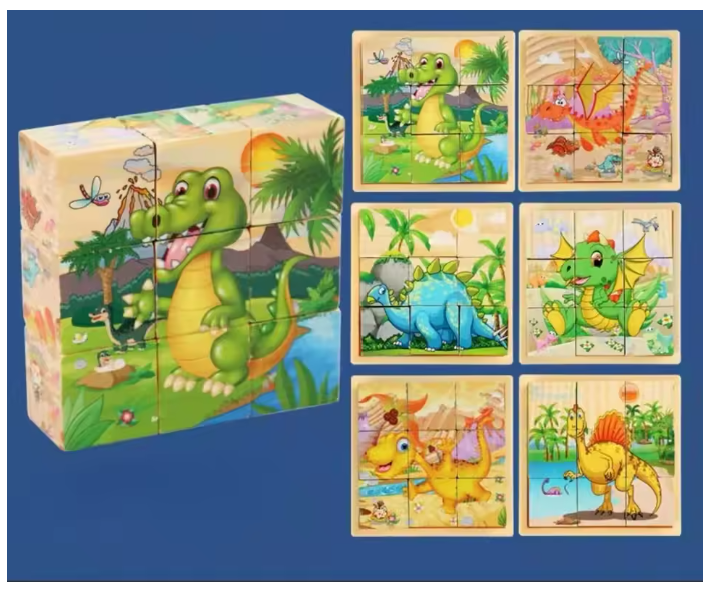 Montessori 6-in-1 Wooden Cube Puzzle Blocks