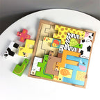 Cute animal puzzle blocks including giraffe, zebra, cow, elephant and turtle