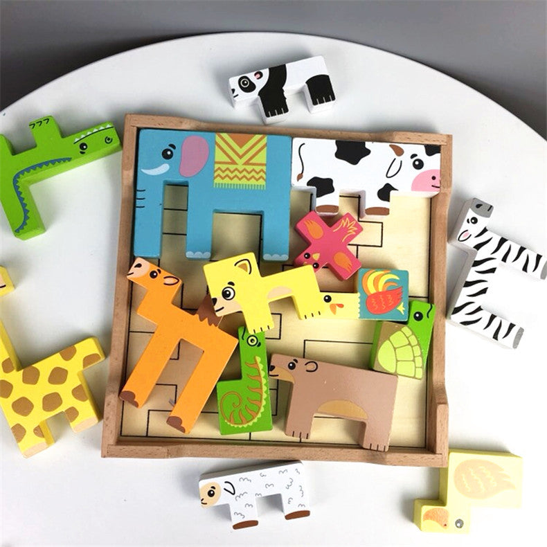 Screen-free wooden animal puzzle toy for ages 3 and up