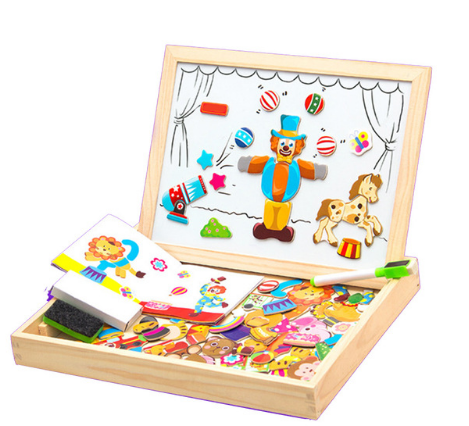 Wooden Magnetic Puzzle & Drawing Board Set