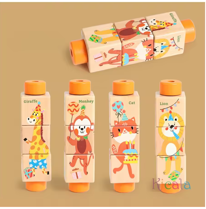 3D Wooden Jigsaw Rotating Puzzle Blocks