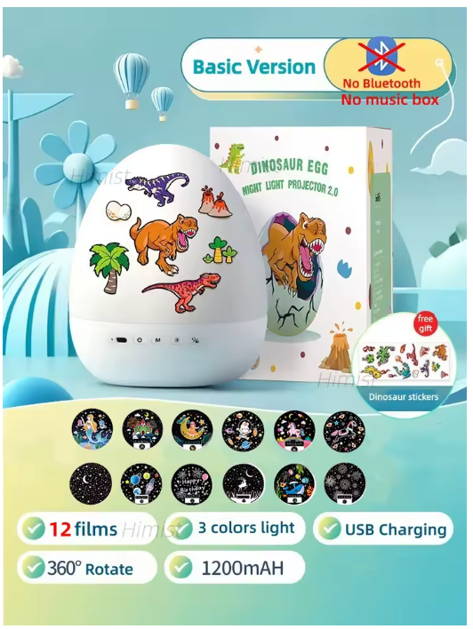 DinoGlow™ Projection Night Light-Rotating Star Projector with Music & Films