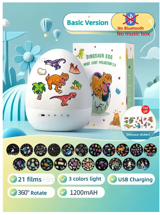 DinoGlow™ Projection Night Light-Rotating Star Projector with Music & Films