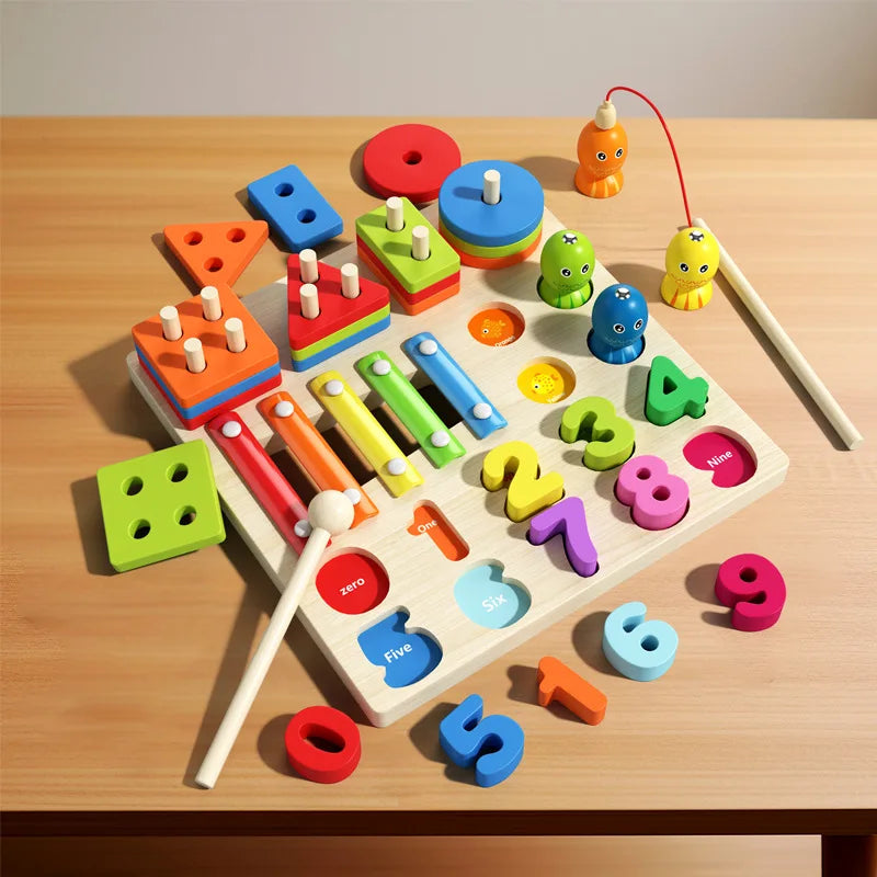 5-in-1 Montessori Wooden Column Board Game