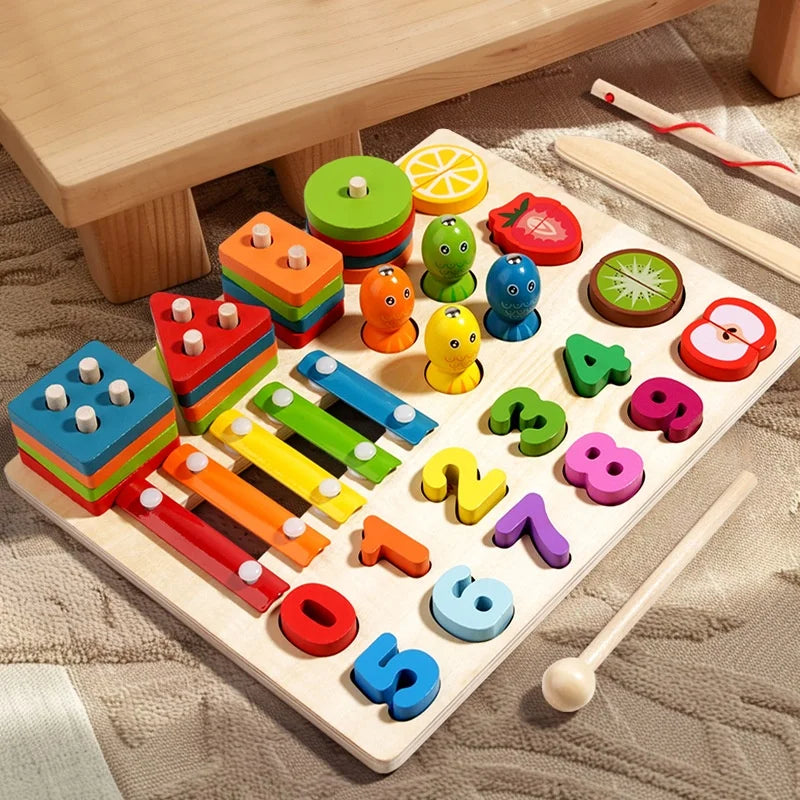 5-in-1 Montessori Wooden Column Board Game