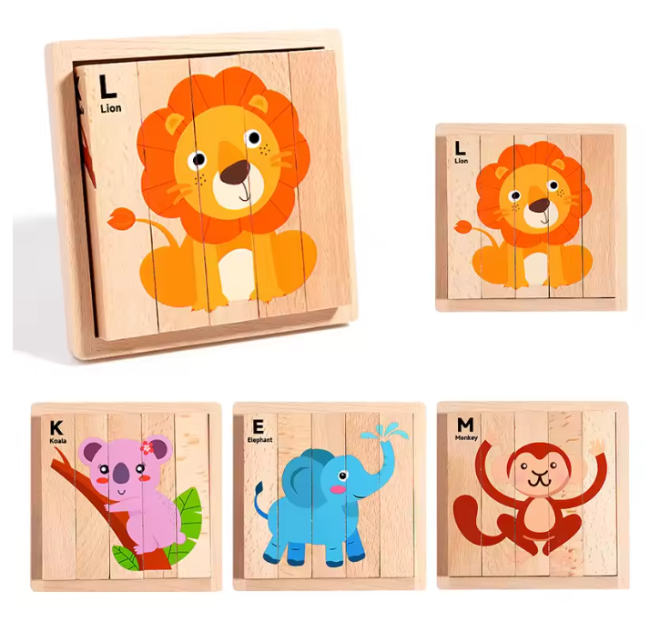 Montessori 3D Wooden Animal Transport Building Blocks Puzzle