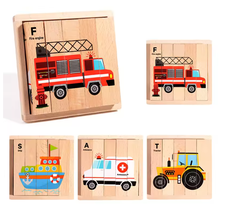 Montessori 3D Wooden Animal Transport Building Blocks Puzzle