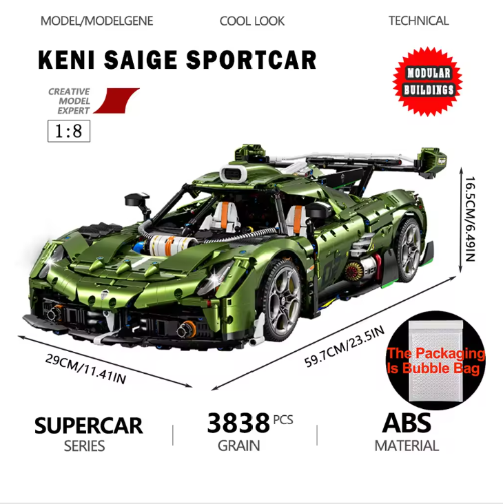 Keni Saige™ 1:8 Scale Supercar Building Blocks Model