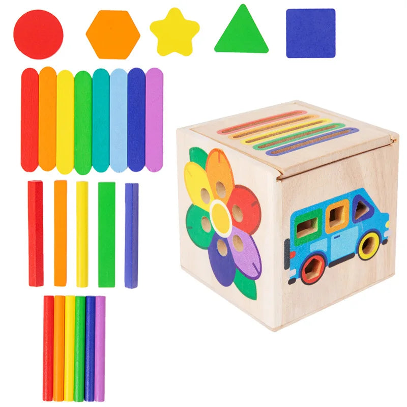Wooden 5-in-1 Shape and Color Sorting Cube