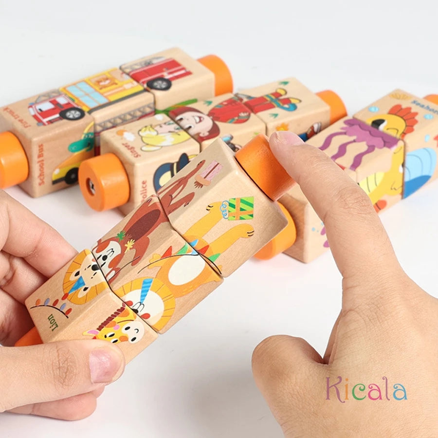 3D Wooden Jigsaw Rotating Puzzle Blocks