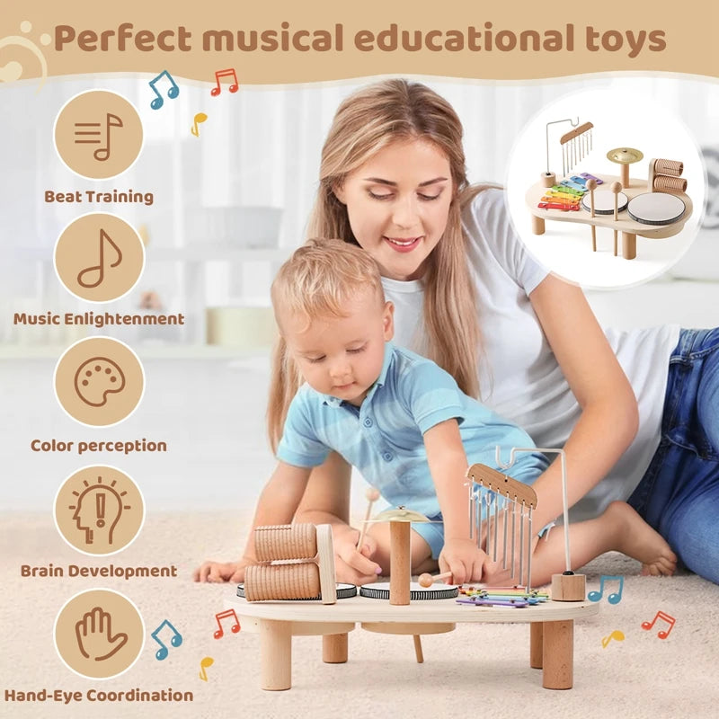 Wooden Montessori Musical Table – Aeolian Bells & Baby Rhythm Play Set