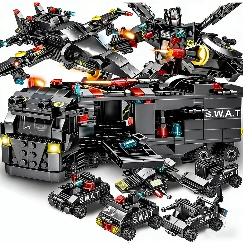 SWAT Police Truck and Helicopter Building Set (585 Pieces)