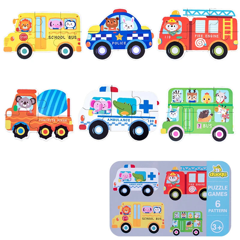 Wooden Animal and Vehicle Jigsaw Puzzle Set