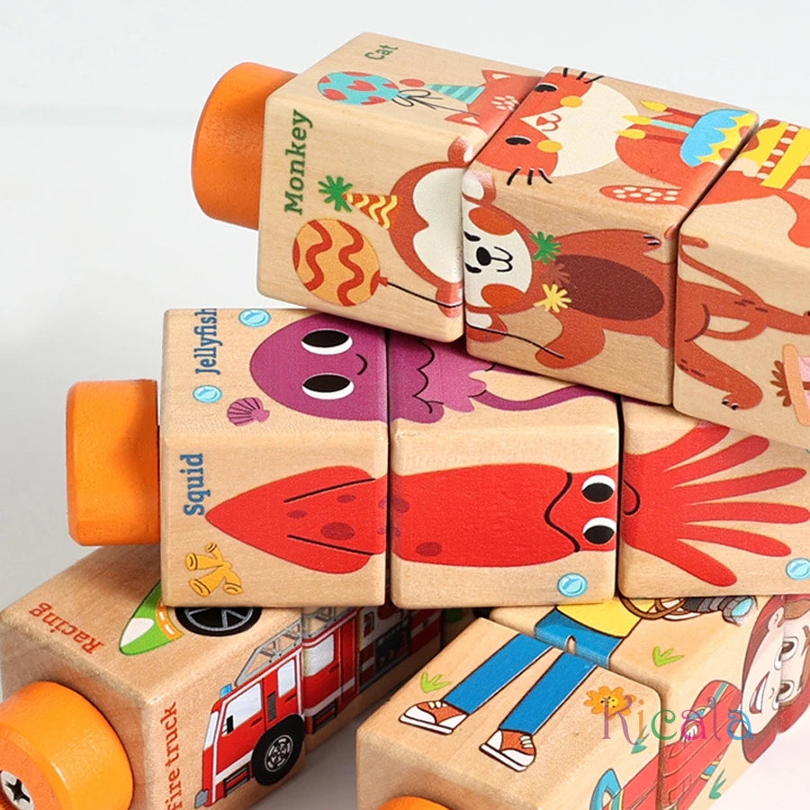 3D Wooden Jigsaw Rotating Puzzle Blocks