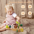 Montessori Sensory Wooden Forest Blocks & Animal Threading Toys