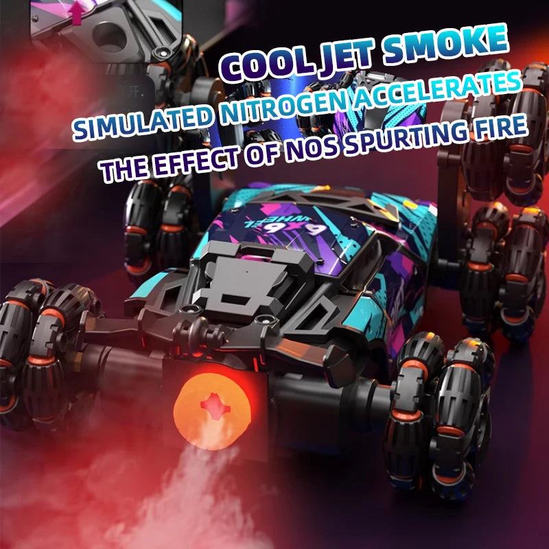 Morphing Six-Wheeled Remote Control Stunt, Light Spray Car – Alloy Off-Road RC Racing Car