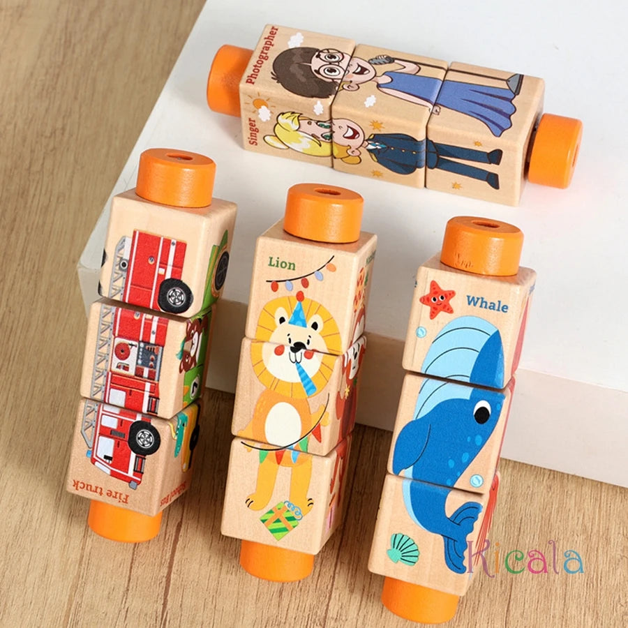 3D Wooden Jigsaw Rotating Puzzle Blocks