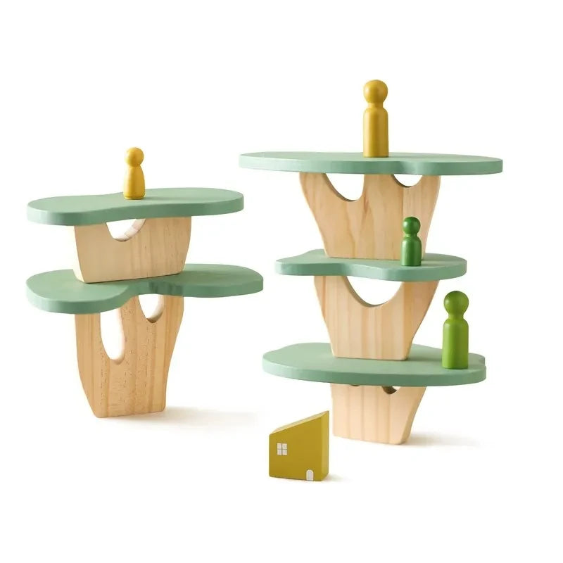 Montessori Sensory Wooden Forest Blocks & Animal Threading Toys