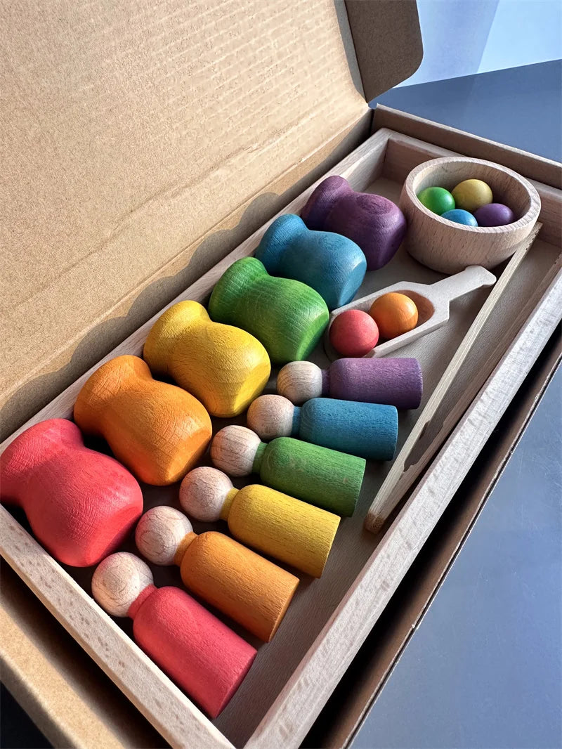 Beech Wooden Rainbow Sorting Peg Dolls, photo 5