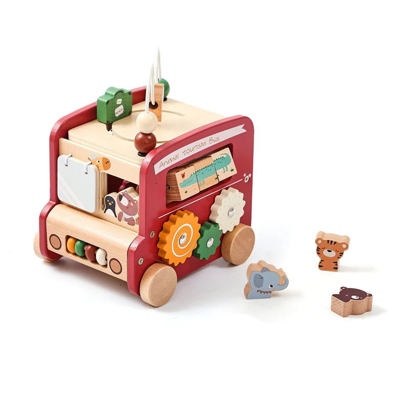 5-in-1 Montessori Wooden Busy Bus