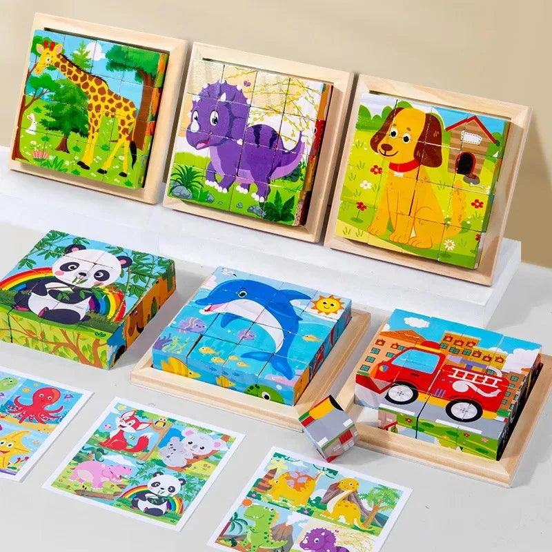 Montessori 6-in-1 Wooden Cube Puzzle Blocks