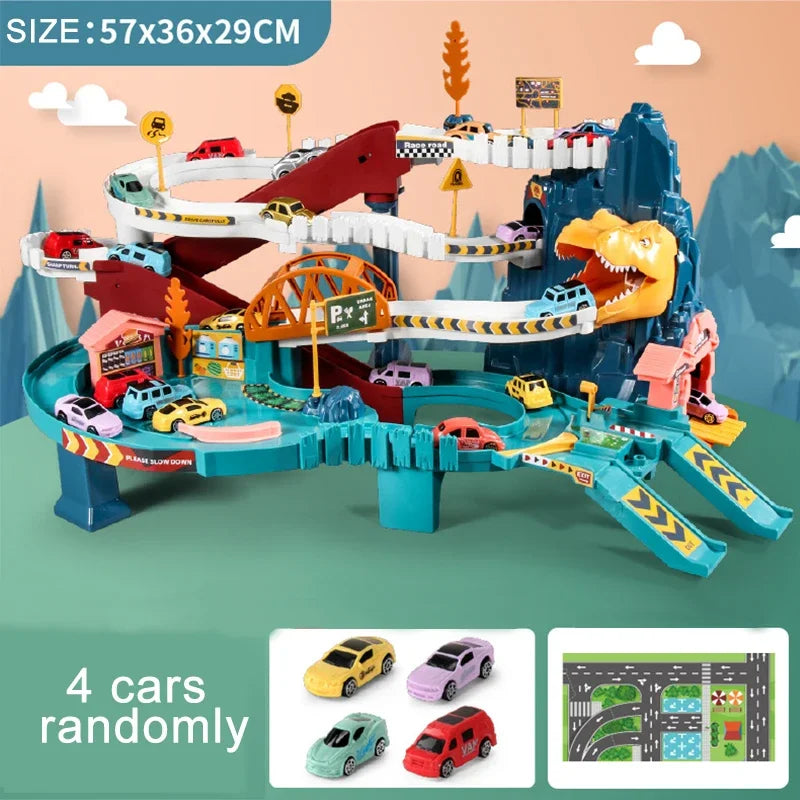 Dinosaur Parking Garage Rail Car Set