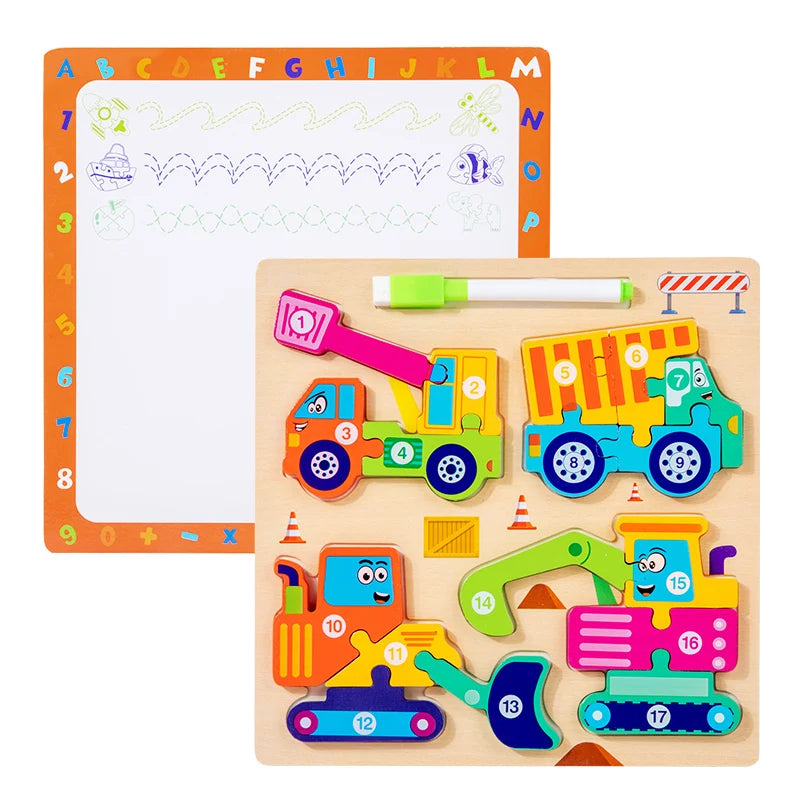 Wooden 3D Shape Puzzle with Drawing Board