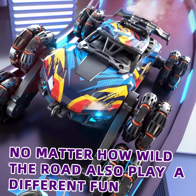Morphing Six-Wheeled Remote Control Stunt, Light Spray Car – Alloy Off-Road RC Racing Car