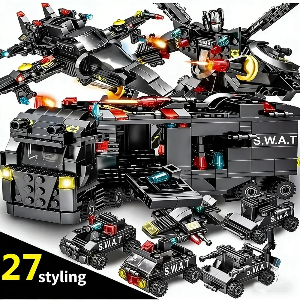 SWAT Police Truck and Helicopter Building Set (585 Pieces)