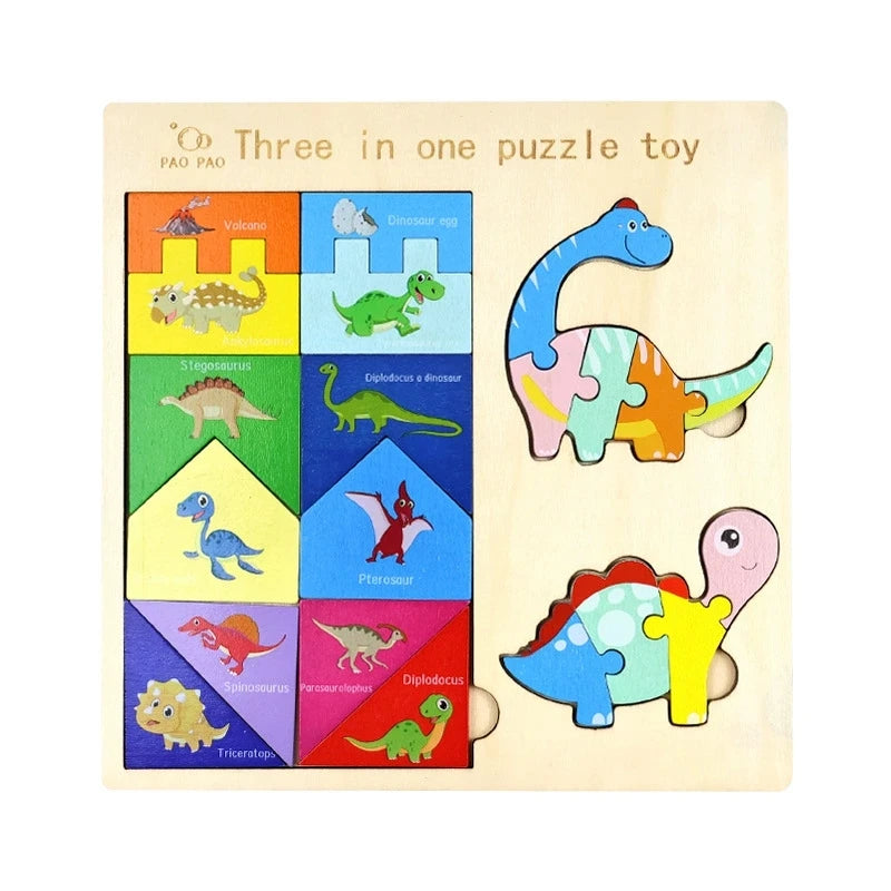3-in-1 Montessori Wooden Puzzle Board