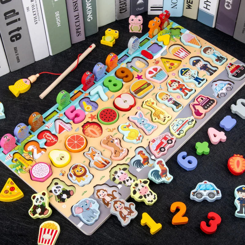 Wooden Busy Board with Fishing Game