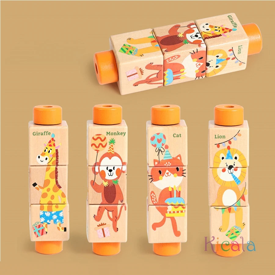3D Wooden Jigsaw Rotating Puzzle Blocks