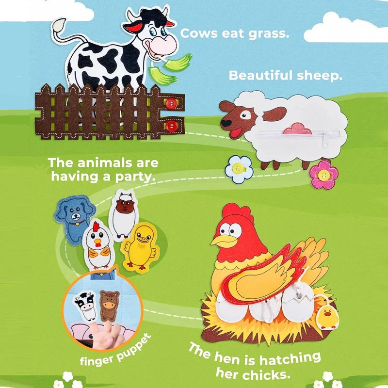 Toddlers Montessori Farm Animal Busy Cloth Book