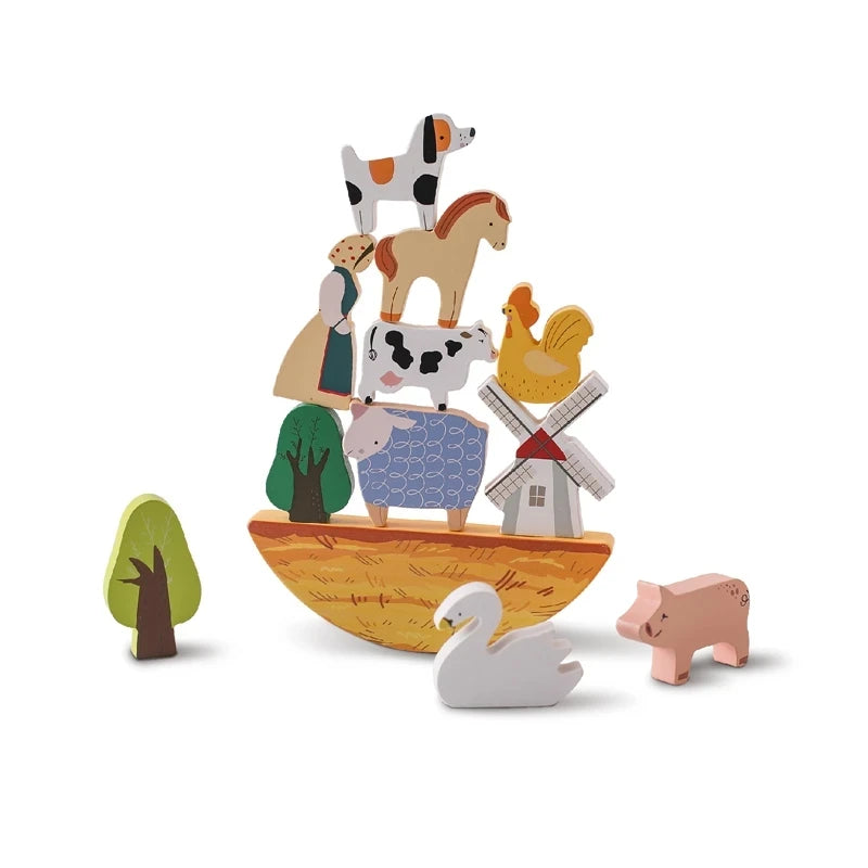 Montessori Sensory Wooden Forest Blocks & Animal Threading Toys