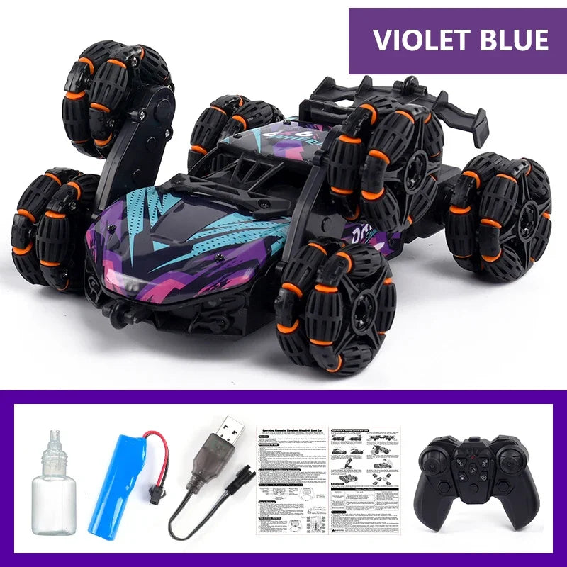 Morphing Six-Wheeled Remote Control Stunt, Light Spray Car – Alloy Off-Road RC Racing Car