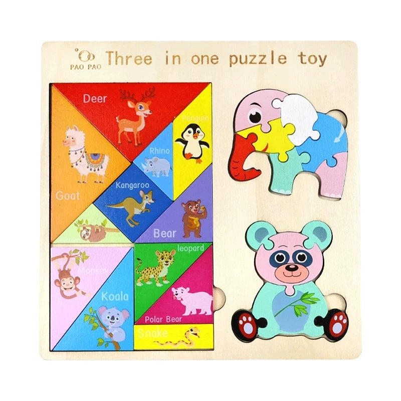 3-in-1 Montessori Wooden Puzzle Board