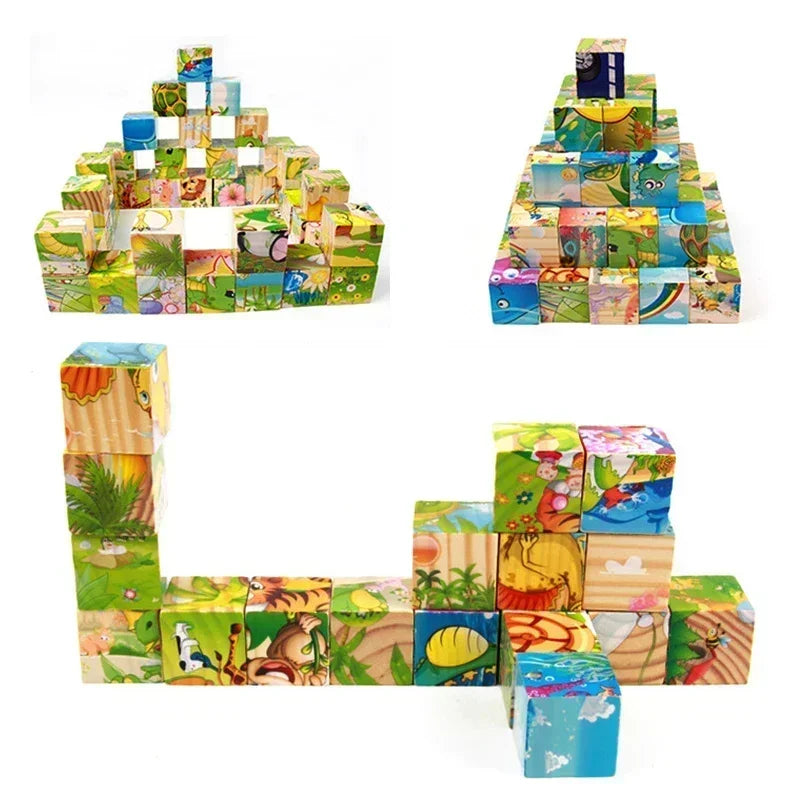 Wooden 3D Cube Puzzle – Montessori Educational Blocks