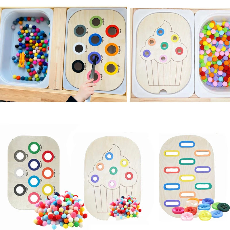 Montessori Children's Sensory Tray Table Wooden Tile