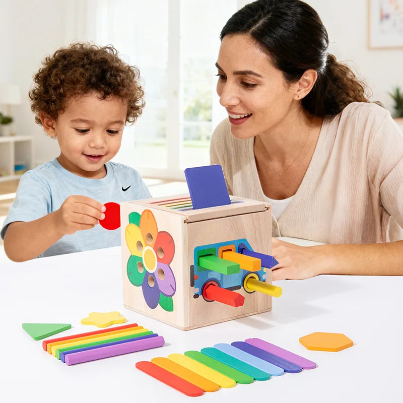 Wooden 5-in-1 Shape and Color Sorting Cube