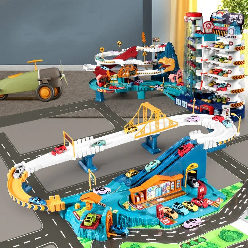 Dinosaur Parking Garage Rail Car Set
