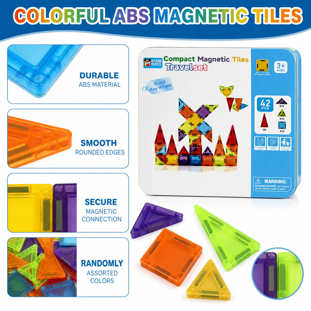 Mini Magnetic Tiles Travel Set in Tin Box