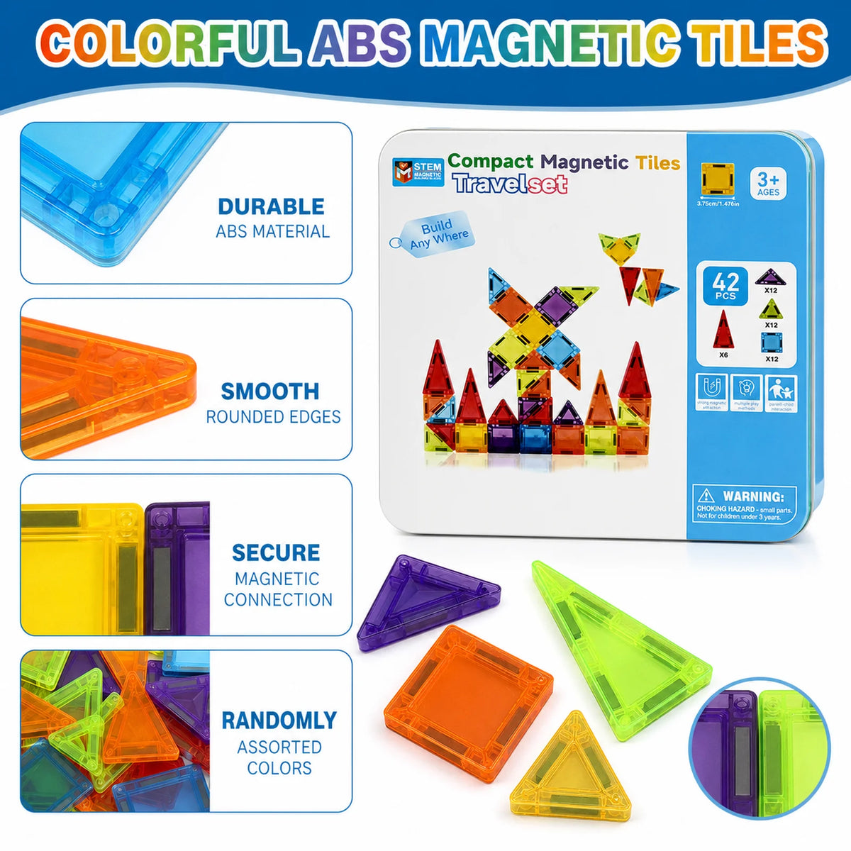 Mini Magnetic Tiles Travel Set in Tin Box
