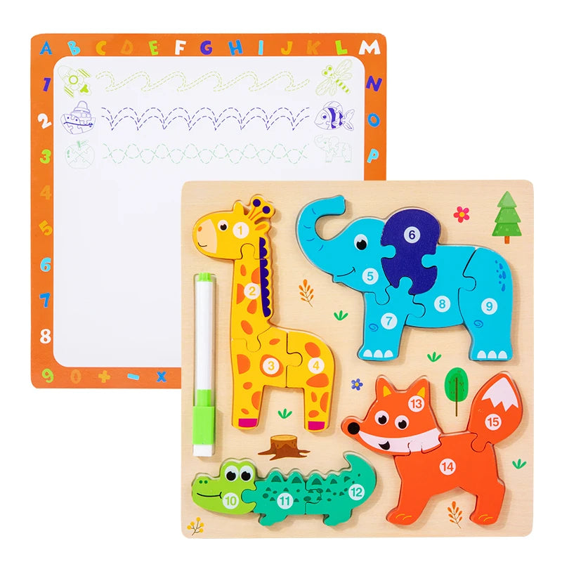 Wooden 3D Shape Puzzle with Drawing Board