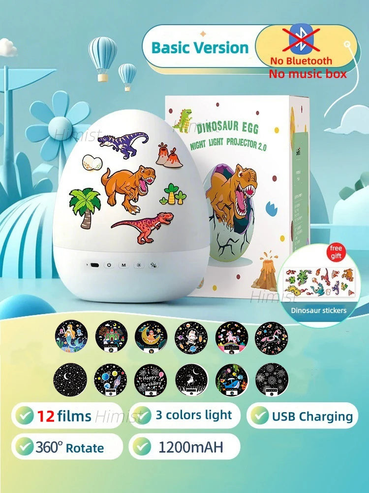 DinoGlow™ Projection Night Light-Rotating Star Projector with Music & Films