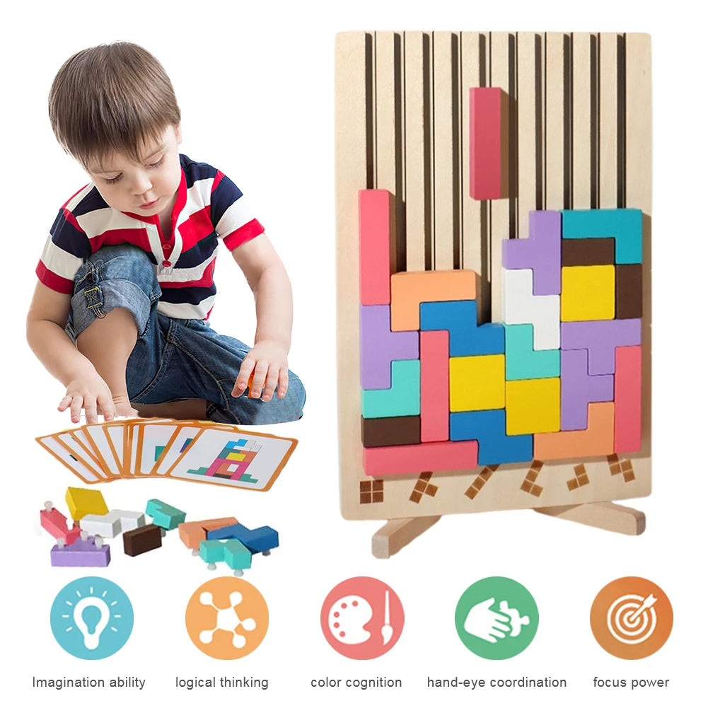 Colorful 3D Wooden Russian Blocks Puzzle – Brain Teaser & Stacking Game