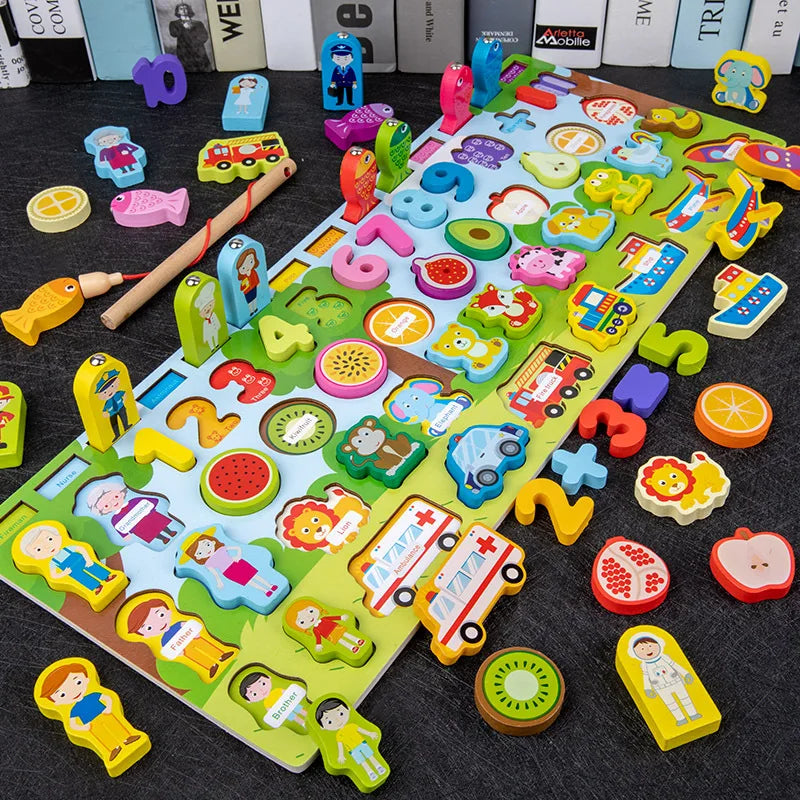 Wooden Busy Board with Fishing Game