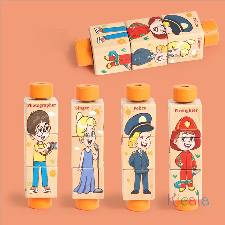 3D Wooden Jigsaw Rotating Puzzle Blocks