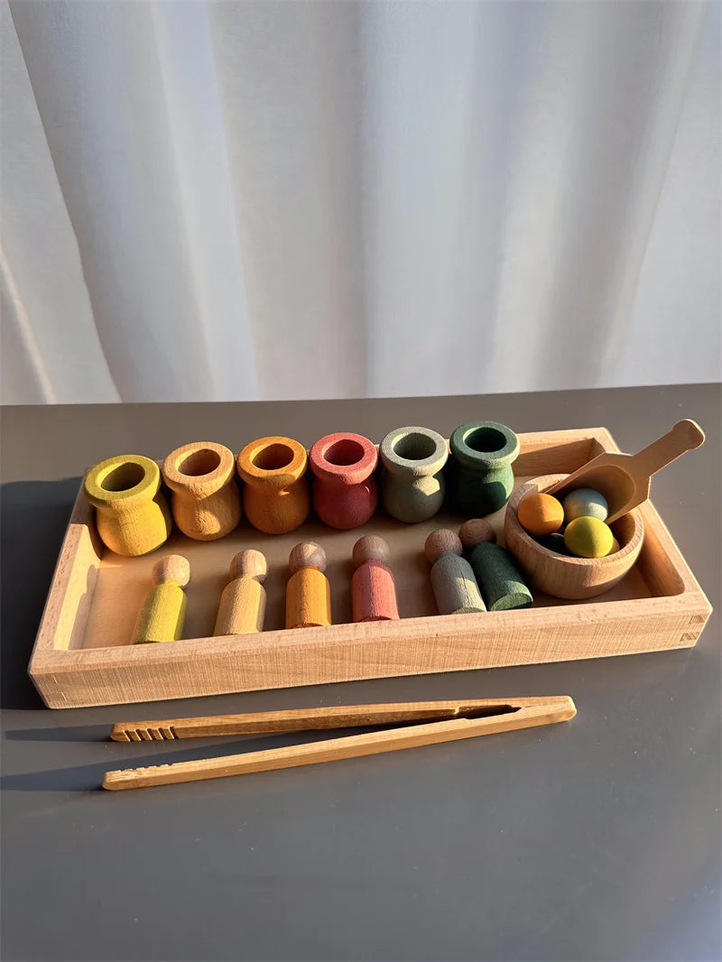 Beech Wooden Rainbow Sorting Peg Dolls, photo 6