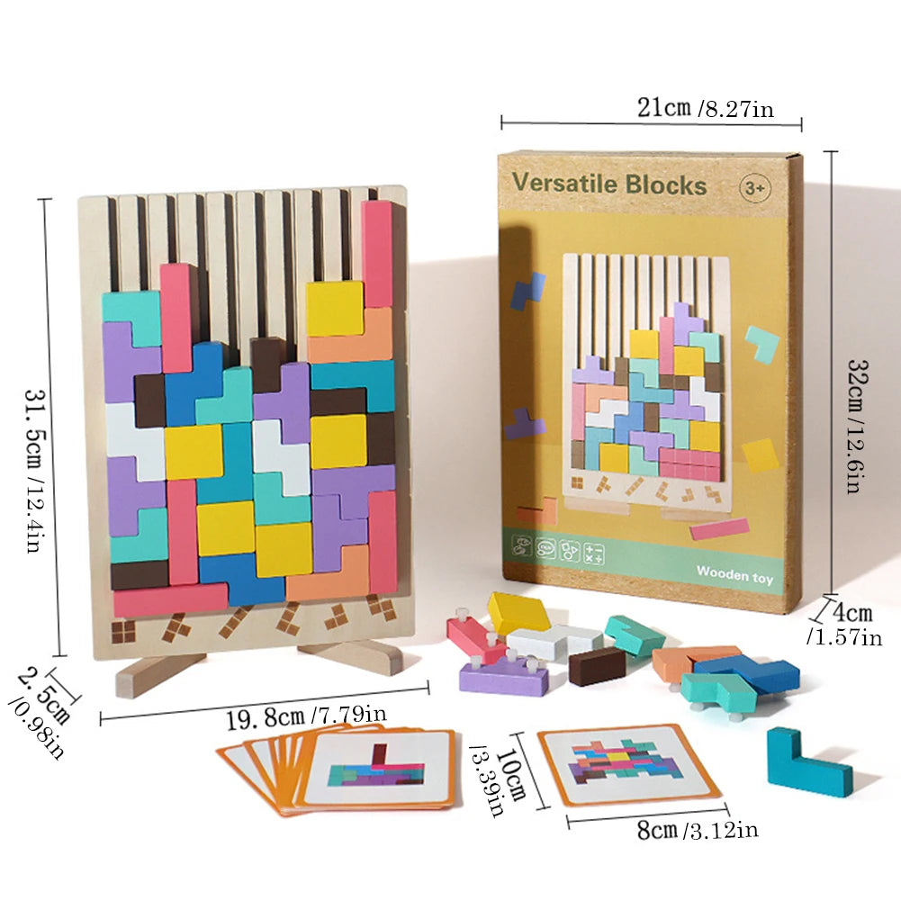 Colorful 3D Wooden Russian Blocks Puzzle – Brain Teaser & Stacking Game