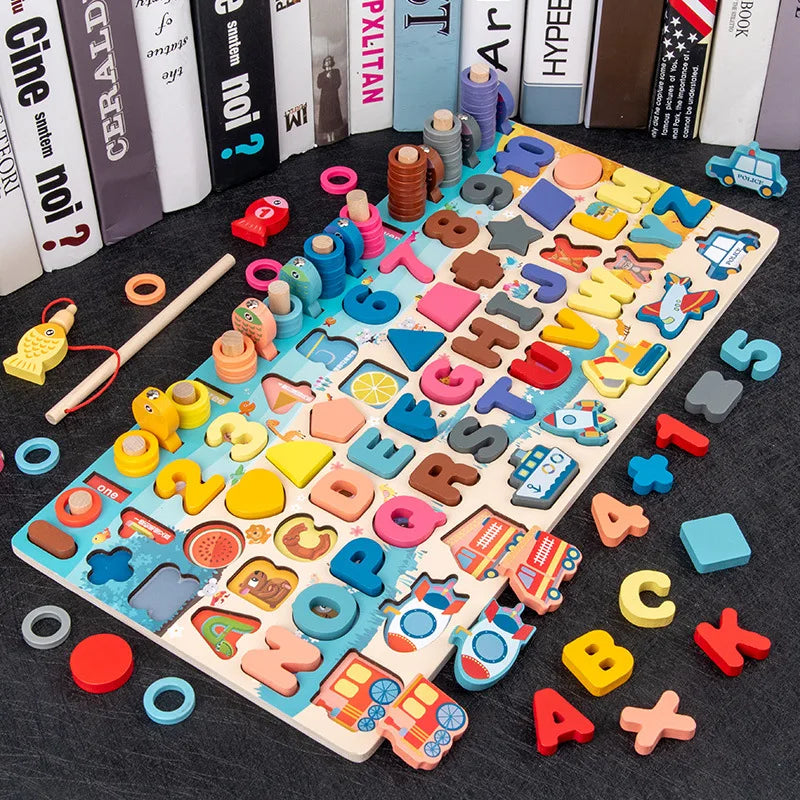 Wooden Busy Board with Fishing Game